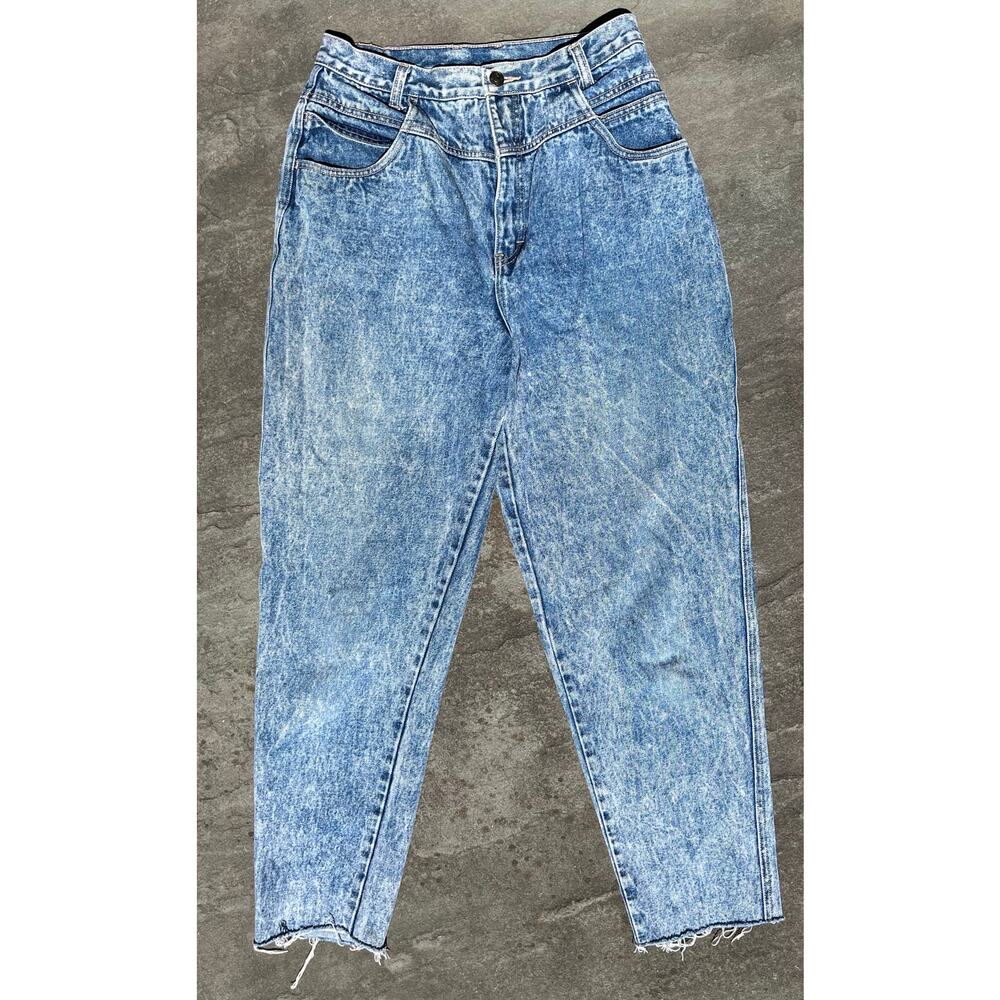 Vintage 80s IV LIFE High Waisted Acid Wash Mom Jeans Rigid Denim 28